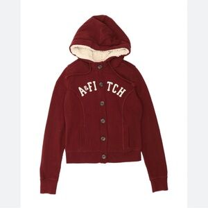 Abercrombie & Fitch Burgundy Sherpa Lined Wine Red Button Down Hoodie Size Small